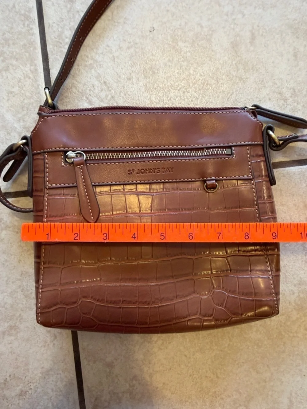 St. John's Bay Cognac Croc-Embossed Crossbody Bag